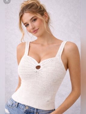 Guess White Crochet Knit Tank Top